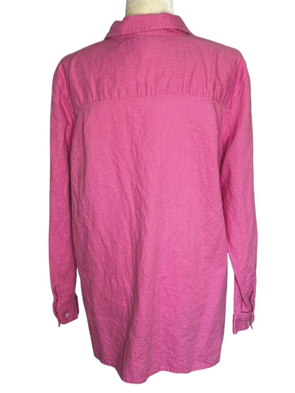 Pink Linen Cotton Blend Oversized Button Front Shirt Blouse Plus Size 1X - Picture 4 of 9